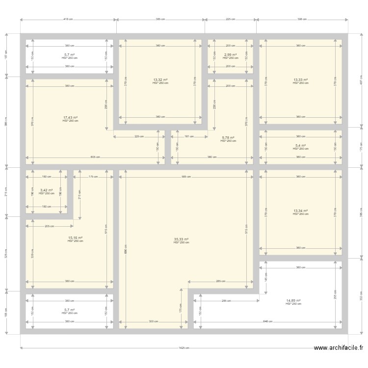 Reflexion. Plan de 13 pièces et 156 m2