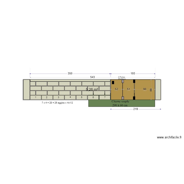 Mur sous terrasse 03. Plan de 1 pièce et 5 m2