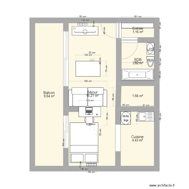 Appart Lyon 3. Plan de 6 pièces et 36 m2