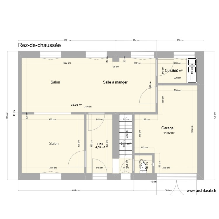 Bergère rez. Plan de 5 pièces et 58 m2