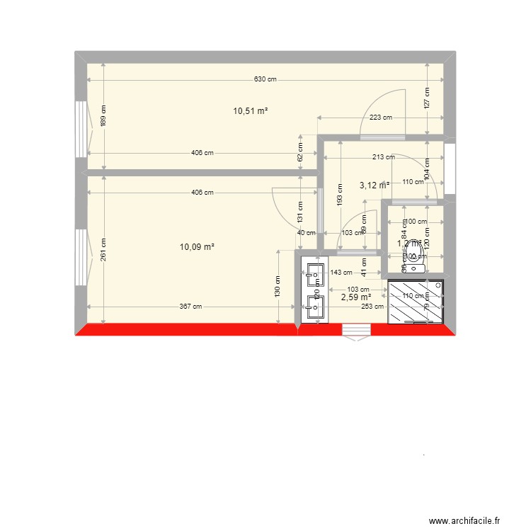 Plan 1ER CORNU sur GGE. Plan de 5 pièces et 28 m2