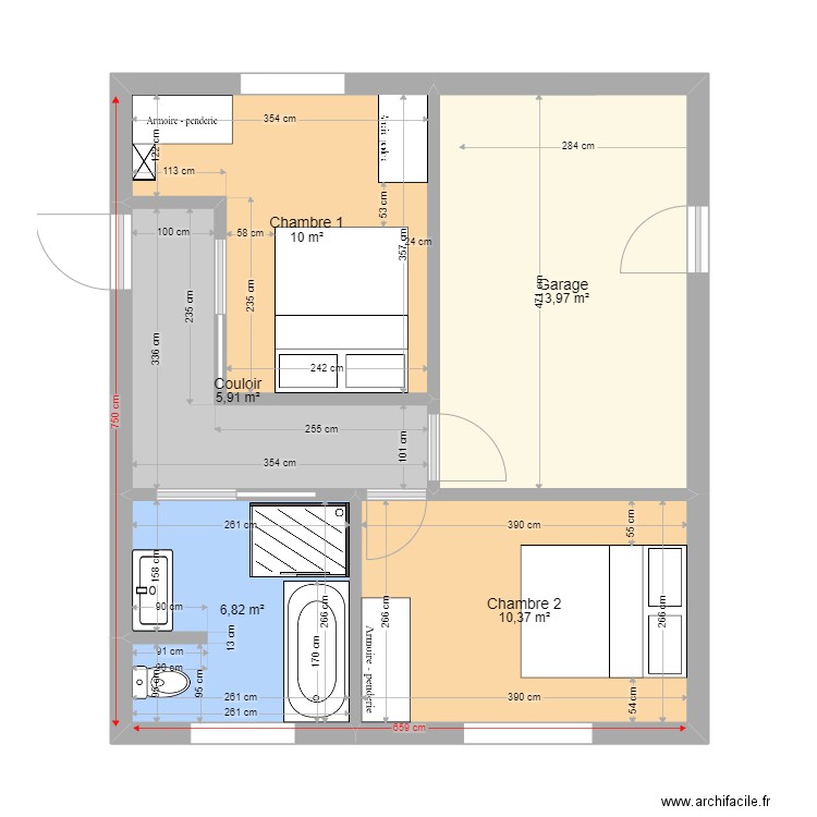 Travaux Mamie Papy V3. Plan de 5 pièces et 47 m2