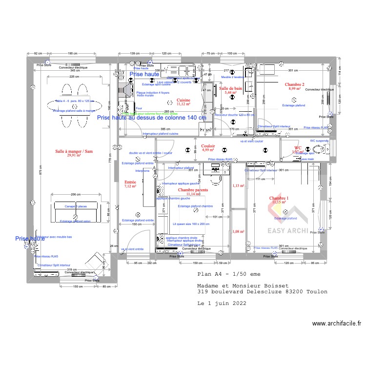 Projet Boisset. Plan de 11 pièces et 94 m2