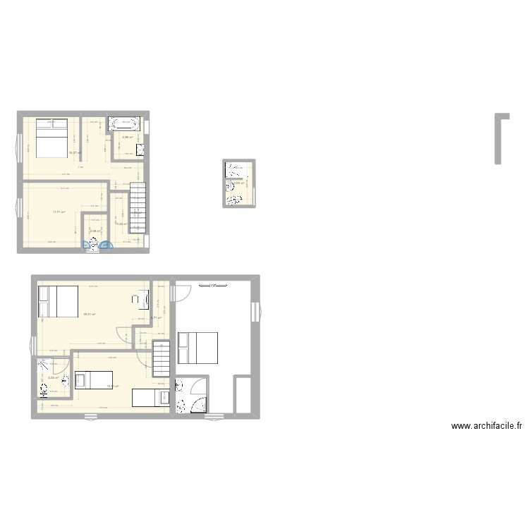 plan total avec extension. Plan de 11 pièces et 83 m2