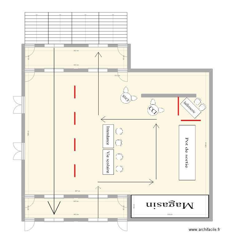 hall lycée. Plan de 3 pièces et 194 m2