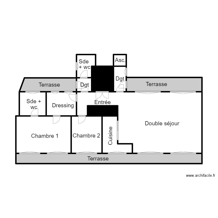 dodelande. Plan de 15 pièces et 62 m2