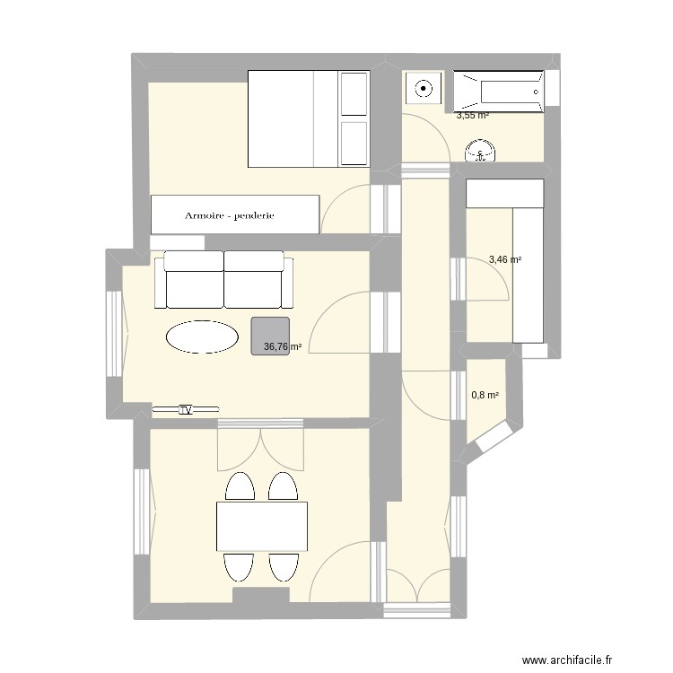 appart. Plan de 4 pièces et 45 m2