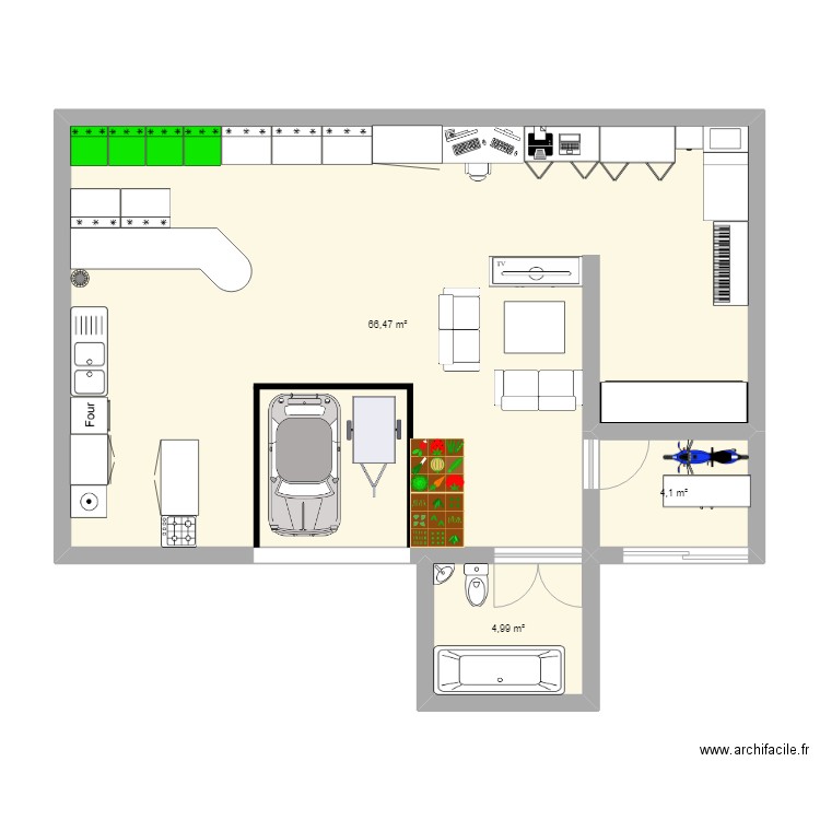 loft max. Plan de 3 pièces et 76 m2