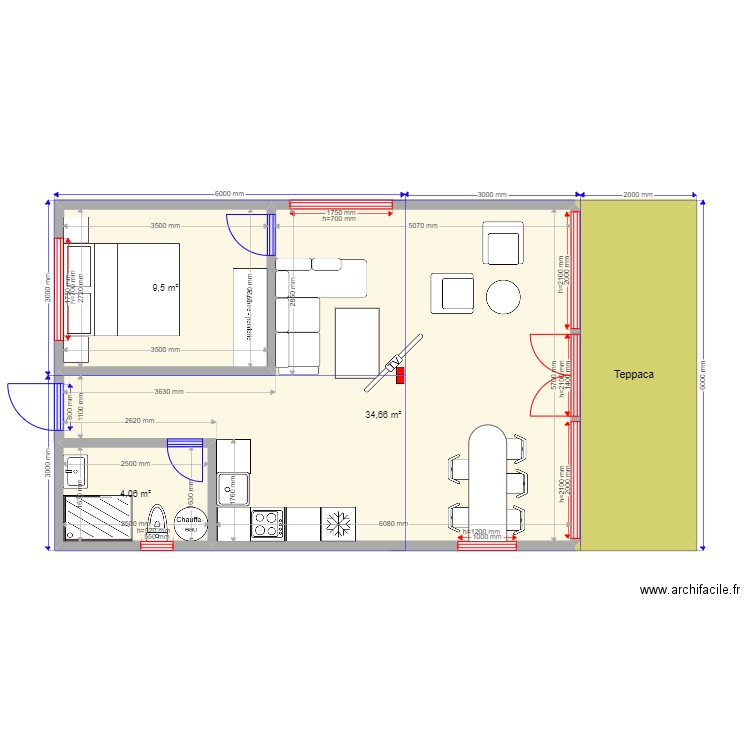 3ка Барн 2. Plan de 4 pièces et 59 m2