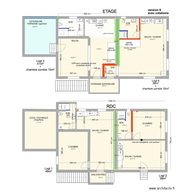 maison SCHNEIDER avec cotations version 8. Plan de 21 pièces et 212 m2