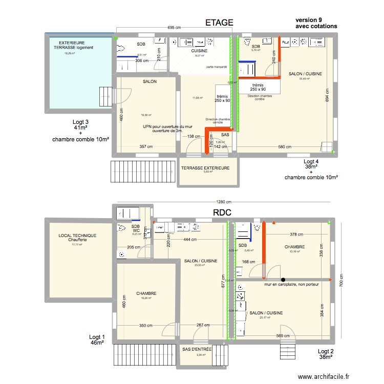 maison SCHNEIDER avec cotations version 8. Plan de 21 pièces et 211 m2