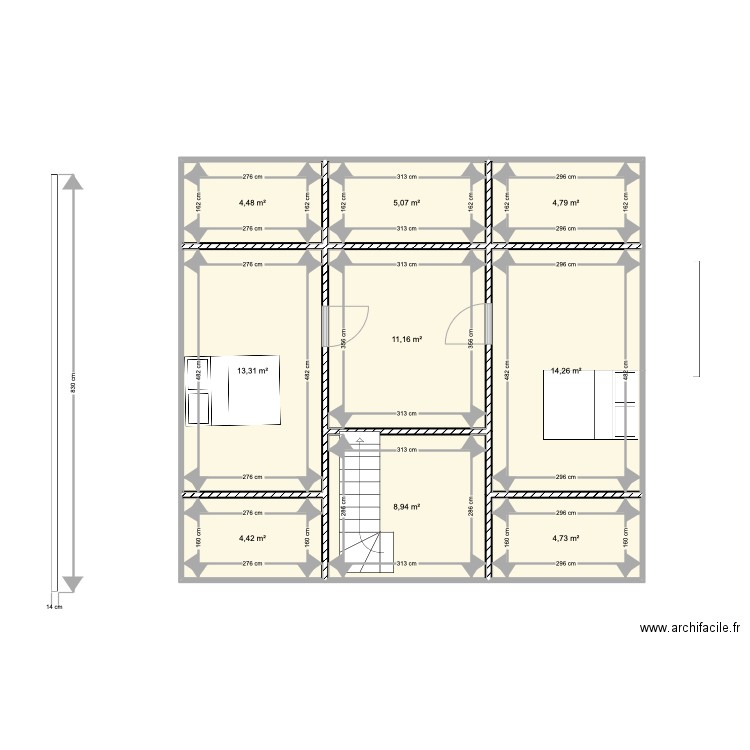 chambre etagesd. Plan de 9 pièces et 71 m2