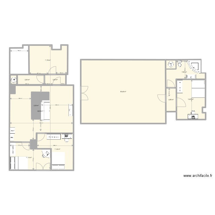 Plan étage Colocation Bonneville Thuetok2. Plan de 16 pièces et 165 m2