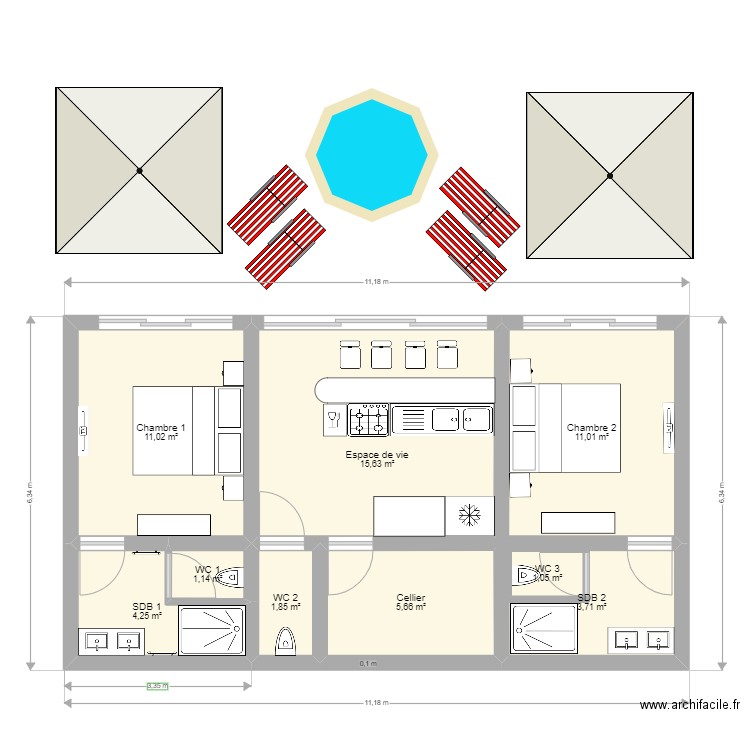 Luxe Coco Hoel 1. Plan de 9 pièces et 57 m2