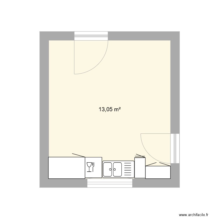 cuisiner. Plan de 1 pièce et 13 m2