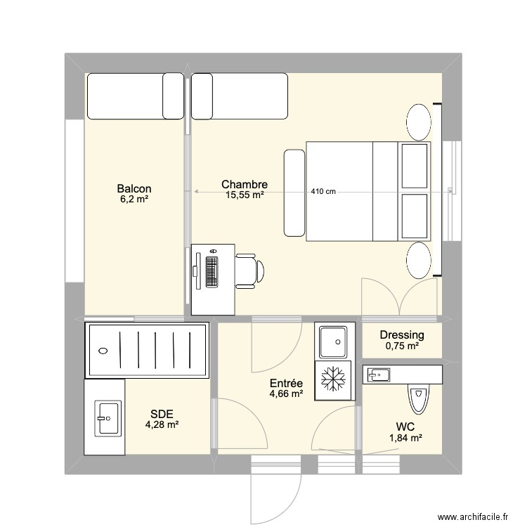 Pomeirols Poolhouse. Plan de 6 pièces et 33 m2