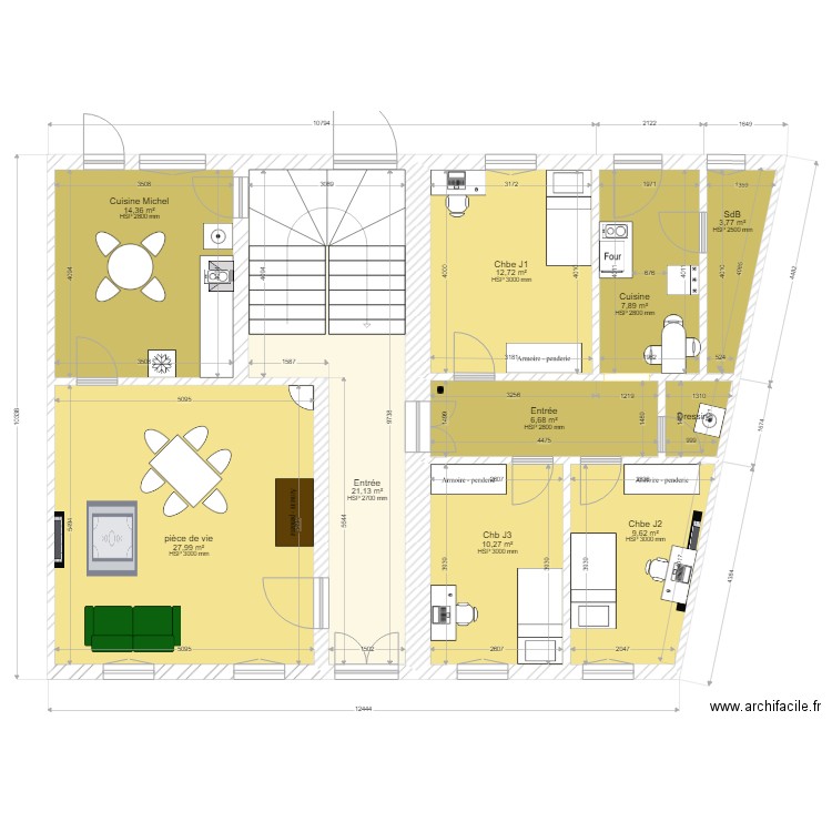 RdC +Calc v1. Plan de 10 pièces et 116 m2