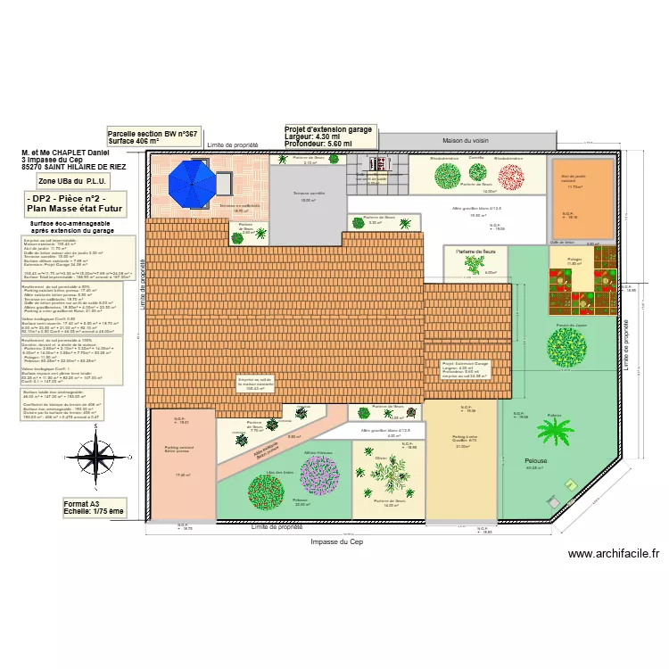 Plan Masse Garage 4.30 ml par 5.60 ml. Plan de 