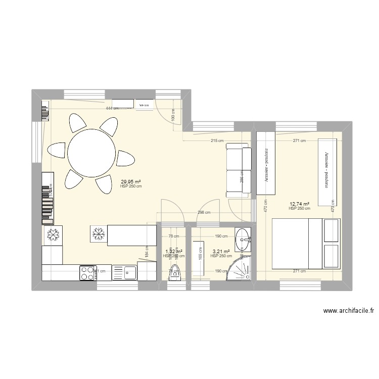 maison. Plan de 4 pièces et 47 m2