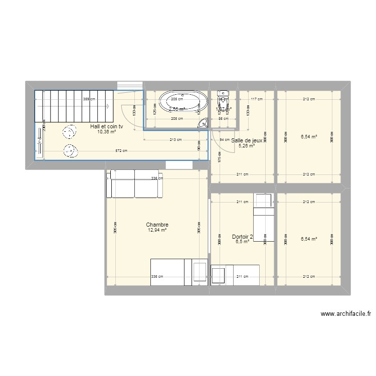 Chalet projet 1 appartement 3. Plan de 8 pièces et 52 m2