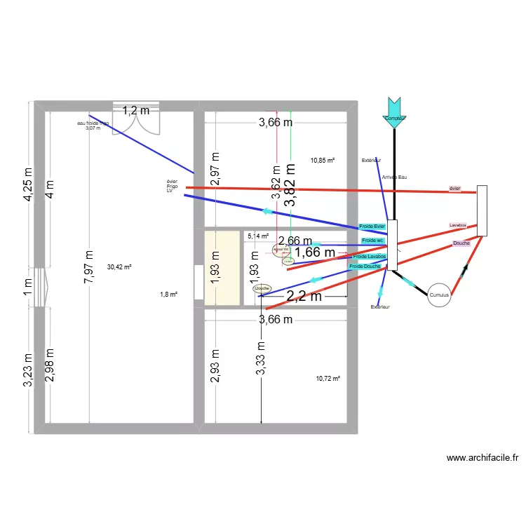 plan pour création Egout plus Eau Chaude et Froide. Plan de 5 Pièces et 59 m² plan pour création Egout plus Eau Chaude et Froide. Plan de 5 Pièces et 59 m²