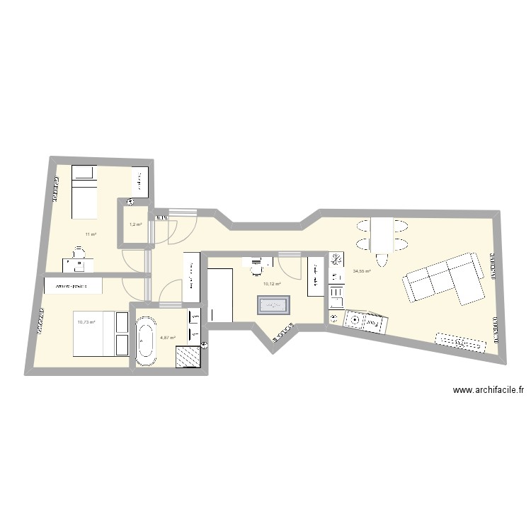 BONSAI. Plan de 6 pièces et 72 m2