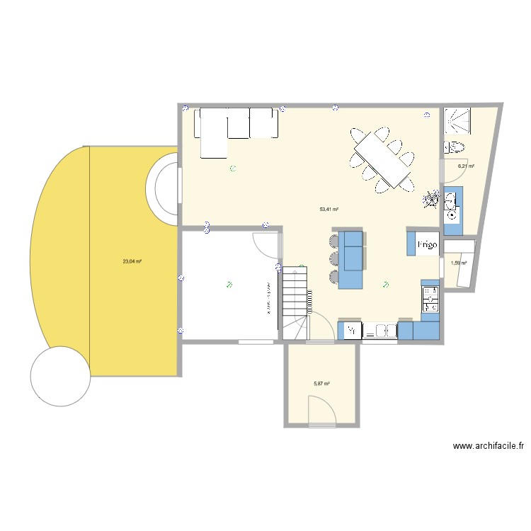 extension. Plan de 5 pièces et 90 m2