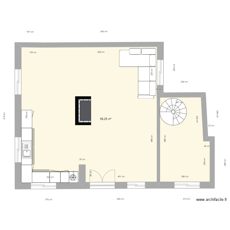 PIETRALBA - Projet aménagement. Plan de 1 pièce et 69 m2