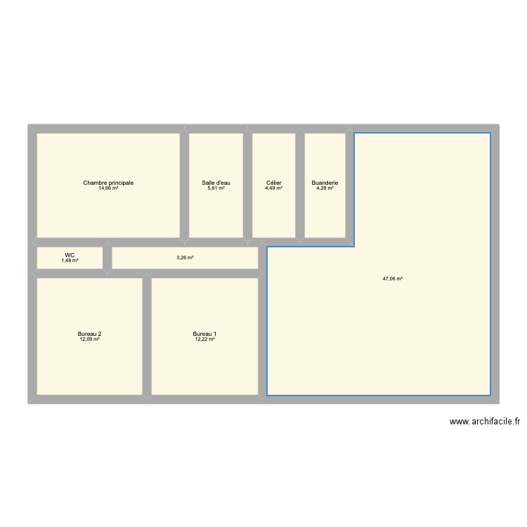 Maison rectangle 2. Plan de 9 pièces et 105 m2