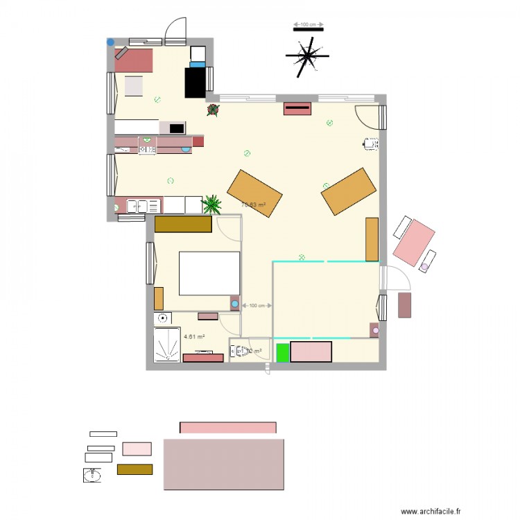 2 chambres  bureau. Plan de 0 pièce et 0 m2