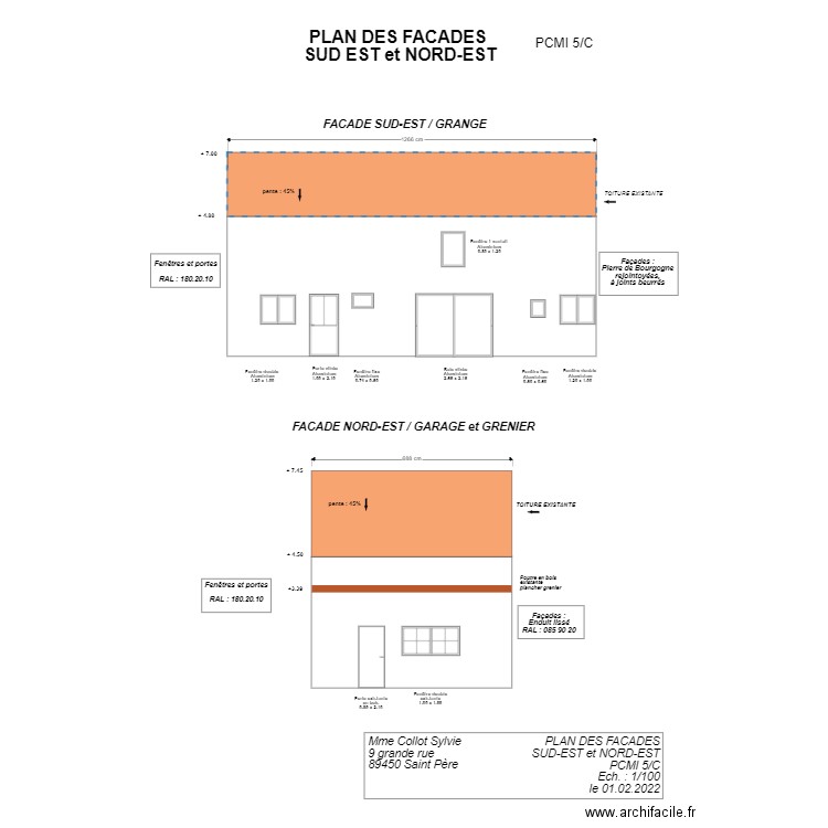 9PCMI 5CPLAN DES FACADES SUD EST ET NORD EST. Plan de 0 pièce et 0 m2