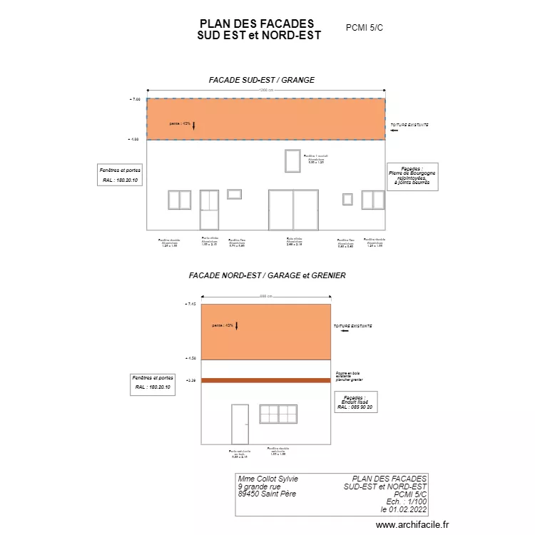 9PCMI 5CPLAN DES FACADES SUD EST ET NORD EST. Plan de 