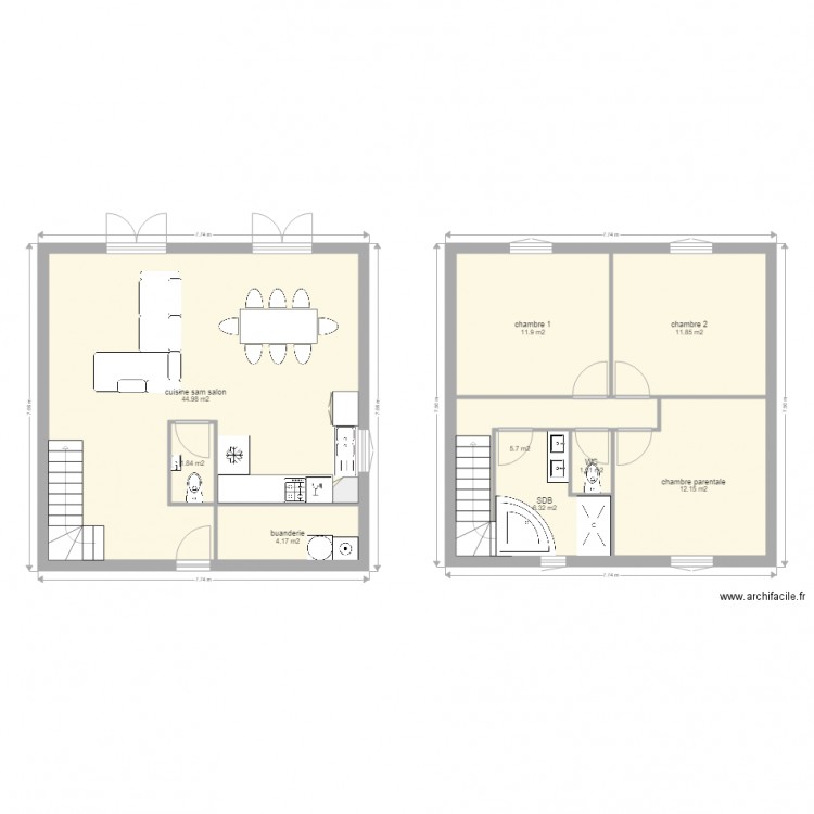 r+1. Plan de 9 pièces et 100 m2