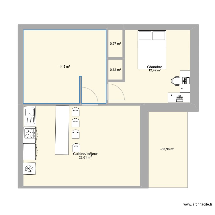 Appart tours. Plan de 6 pièces et 59 m2