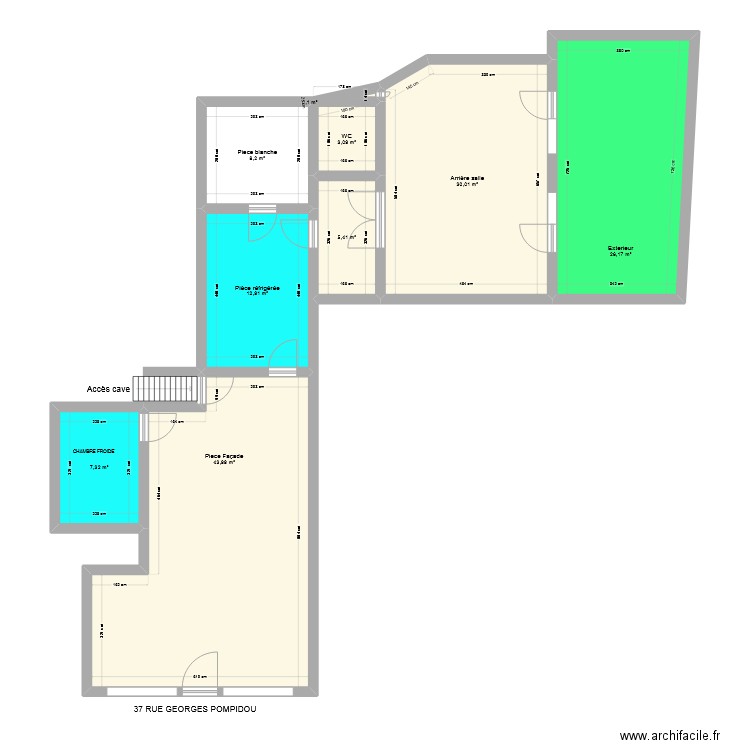 37 POMPIDOU Pièce façade. Plan de 9 pièces et 137 m2