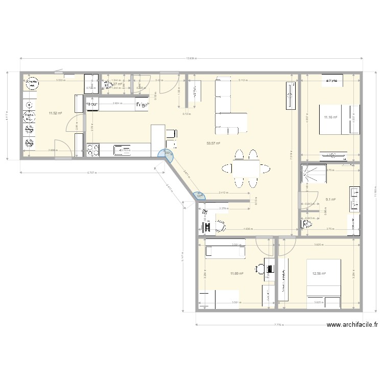 plan avec meubles lucie remi. Plan de 7 pièces et 111 m2