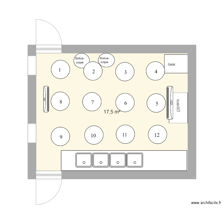 Endosc gatsrique Deconta. Plan de 1 pièce et 18 m2