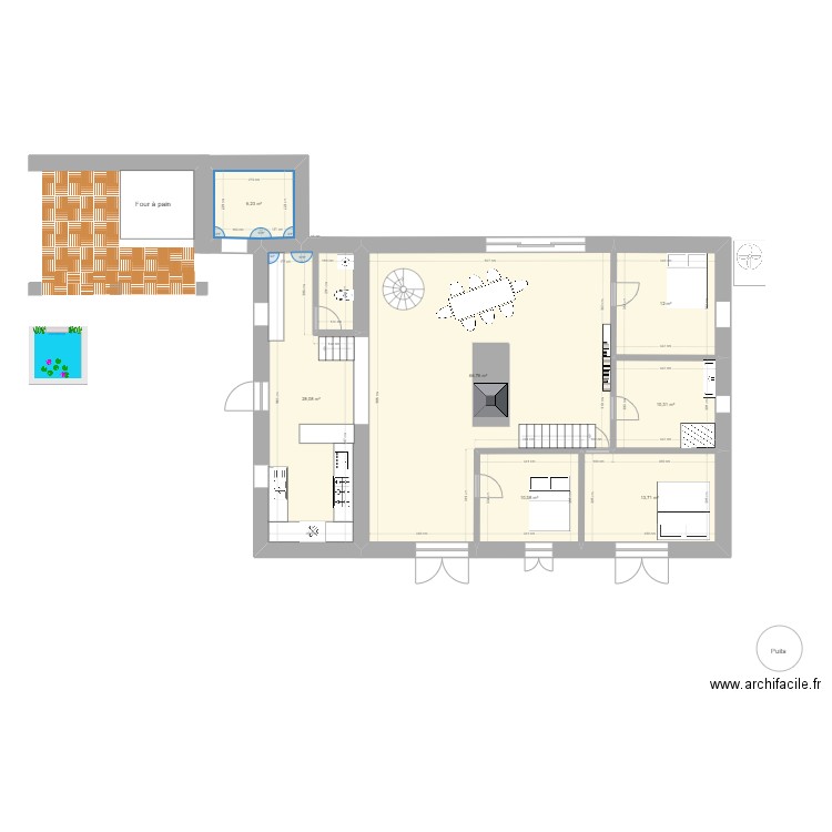 Bordeleix base. Plan de 14 pièces et 357 m2
