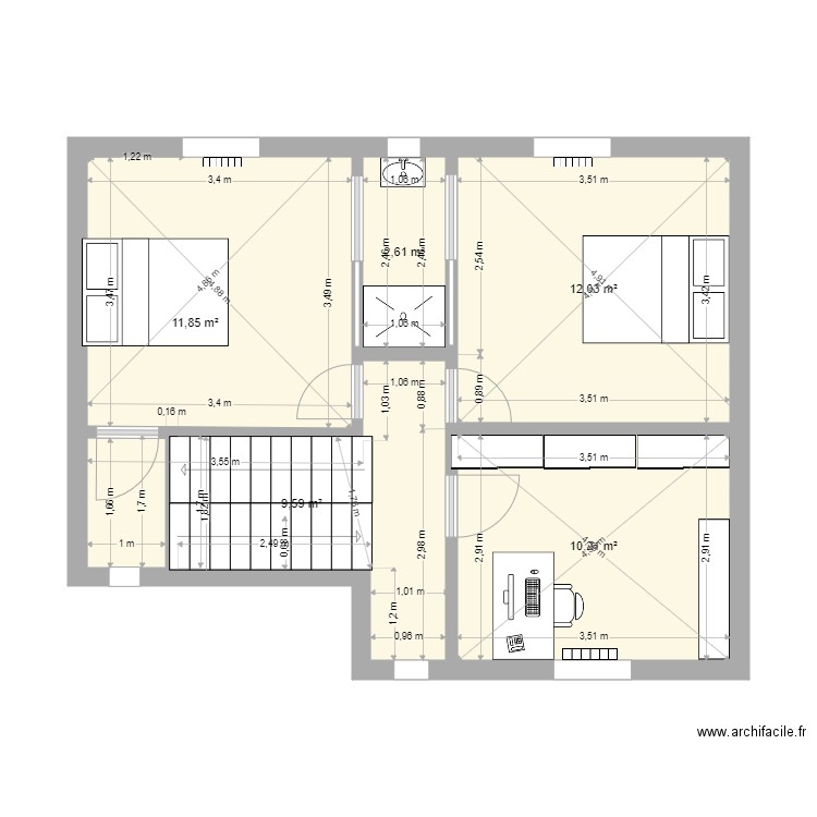 AnneDam 1er proposition 2pt2. Plan de 5 pièces et 46 m2