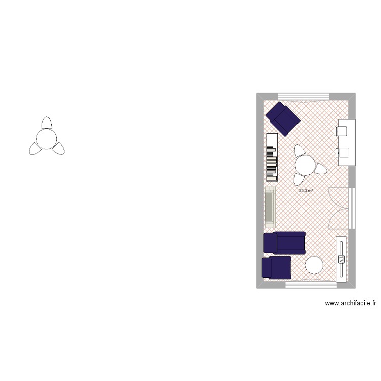 salon s a m. Plan de 1 pièce et 23 m2