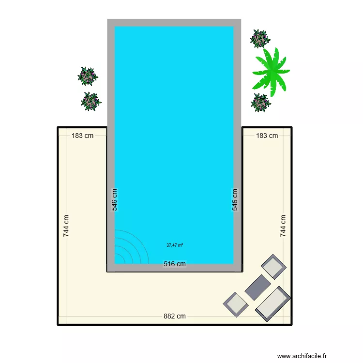 id&eacute;e terrasse piscine. Plan de 