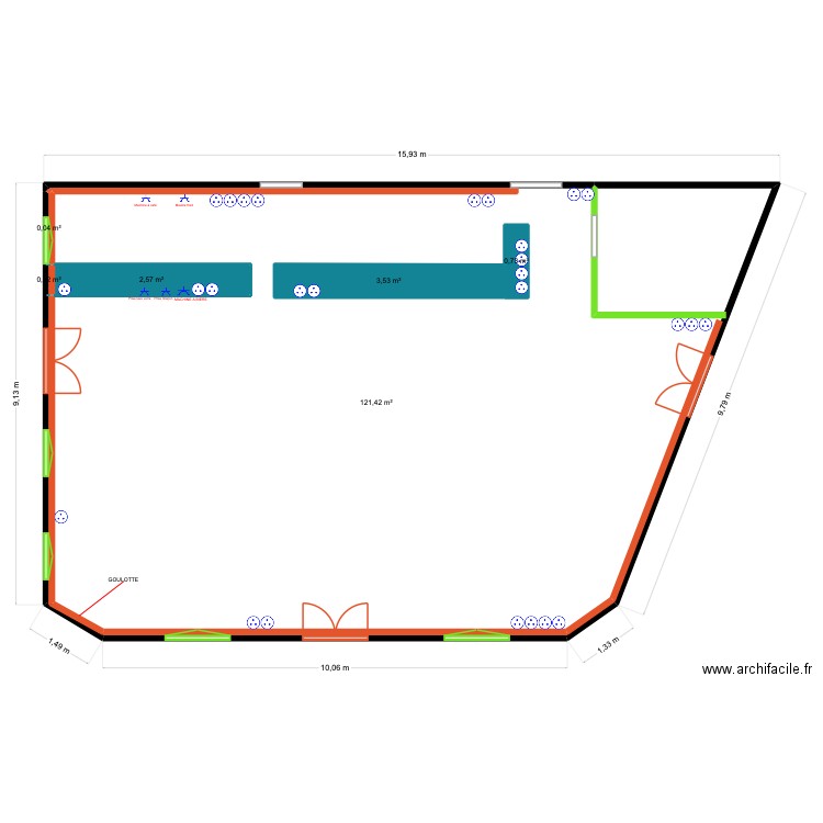 restaurant - bar. Plan de 6 pièces et 133 m2