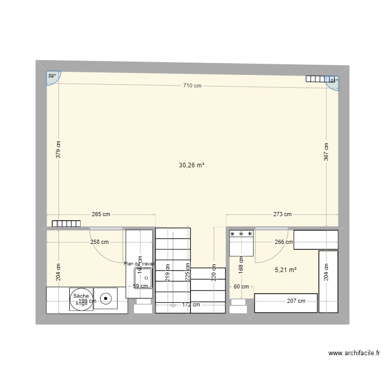 M1 SS1 TMA. Plan de 3 pièces et 41 m2