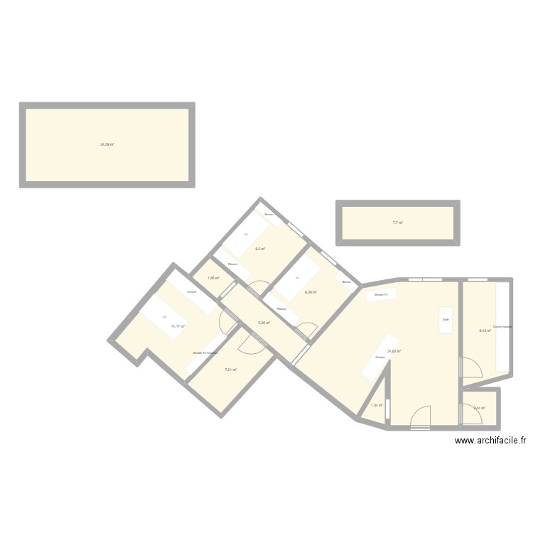 Maison Tunisie. Plan de 12 pièces et 127 m2