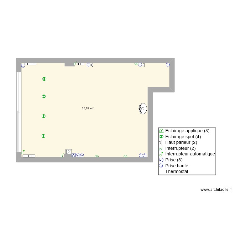 salon. Plan de 1 pièce et 35 m2