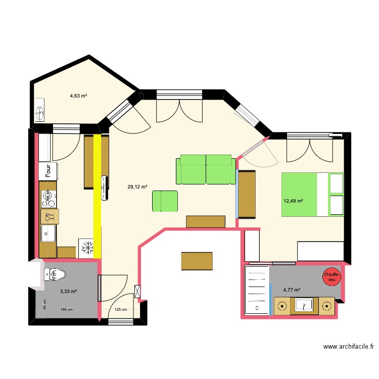 RDC Muret . Plan de 5 pièces et 54 m2