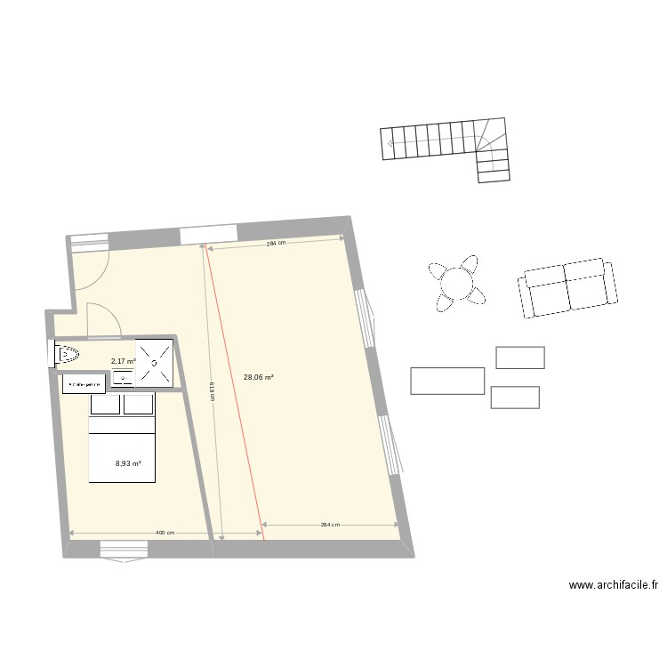 tourraque/pecheur. Plan de 3 pièces et 39 m2