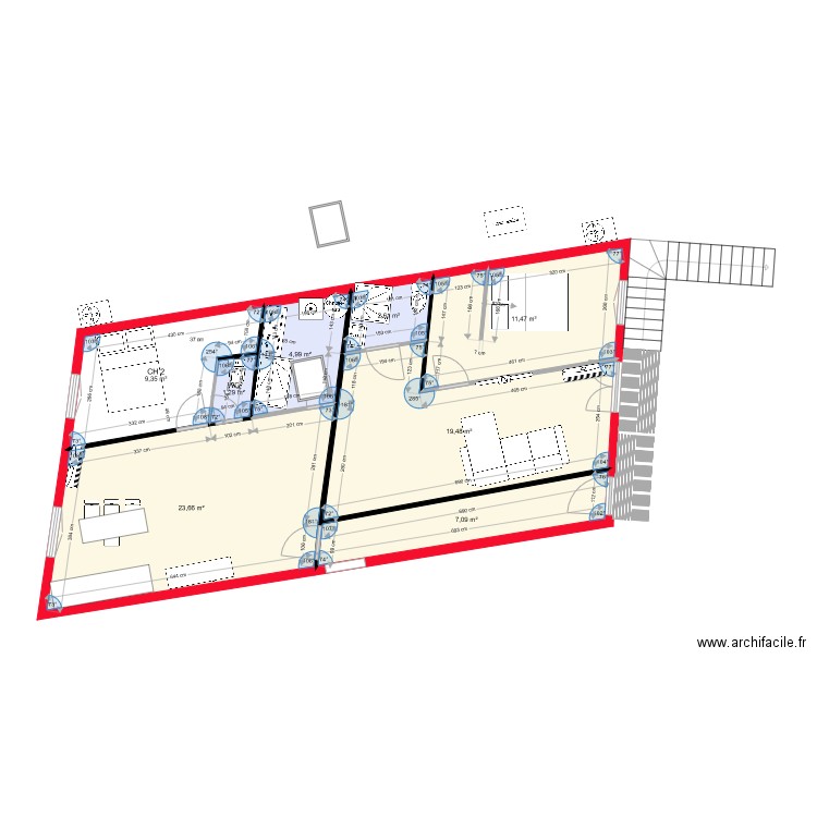 2 apparts 1 ch  ESSAI AVEC PETITE SDB2. Plan de 8 pièces et 80 m2