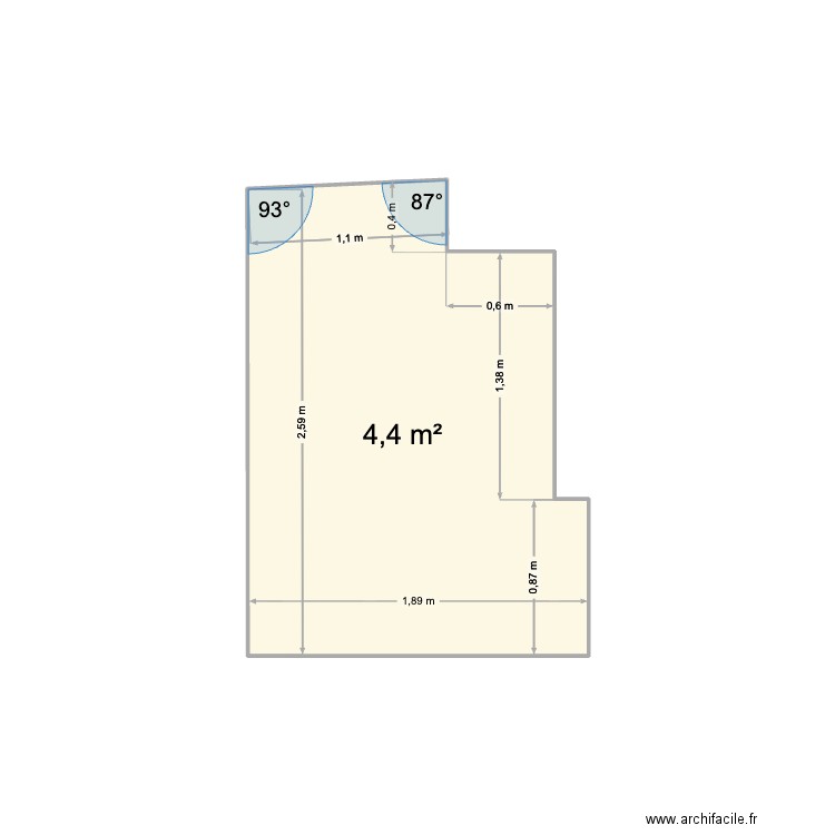 sdb. Plan de 1 pièce et 4 m2