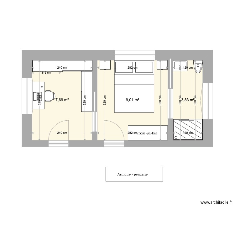 Projet Chambre 6. Plan de 3 pièces et 21 m2